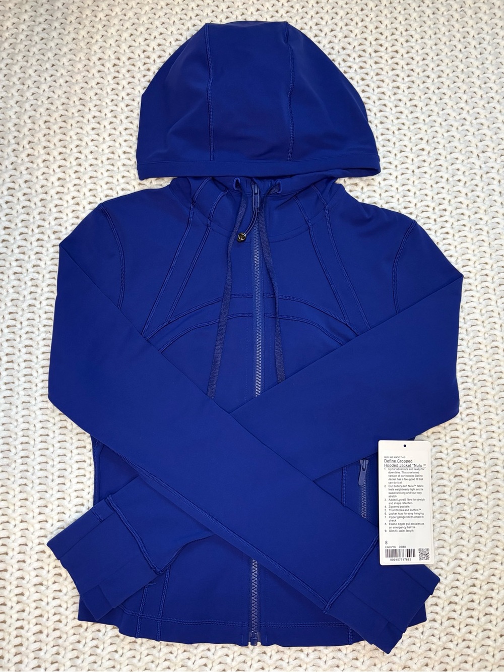 lululemon deep sea blue define cropped hooded jacket nulu size 8